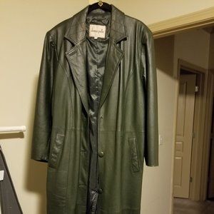 Gently used leather coat, with matching gloves